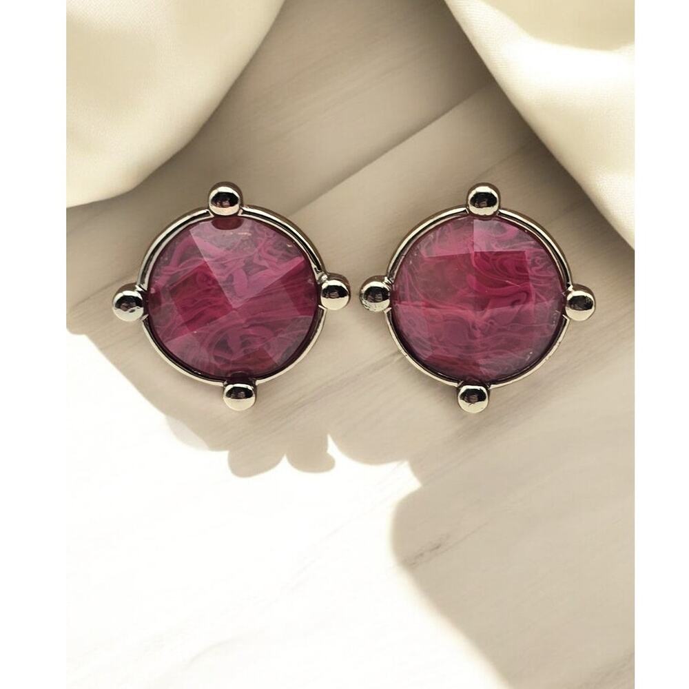 Napier Ruby Red Glass Stud Earrings Gold Tone Vintage Romantic Elegance